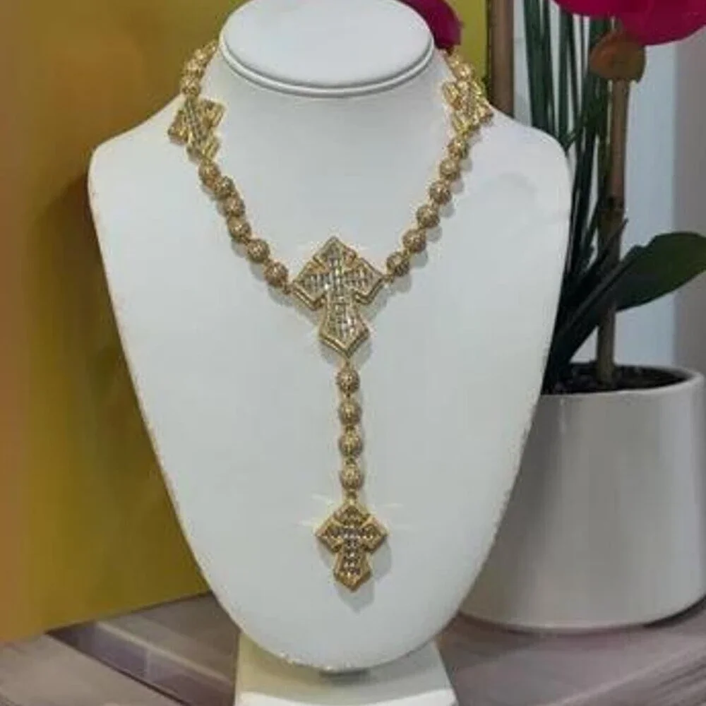 Iced Out Triple Cross Rosary 16inch